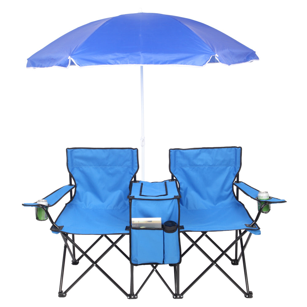 HAOYYE Portable Outdoor 2-Seat Folding Chair with Removable Sun Umbrella Blue soft cozy warm flannel fleece home decor luxury comfortable unique design premium quality decorative