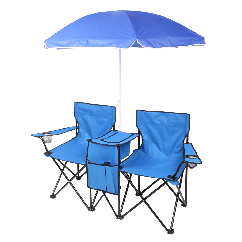 HAOYYE Portable Outdoor 2-Seat Folding Chair with Removable Sun Umbrella Blue soft cozy warm flannel fleece home decor luxury comfortable unique design premium quality decorative