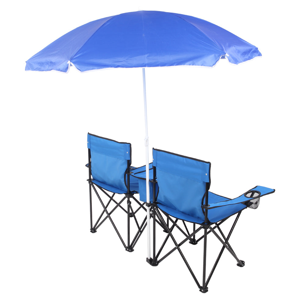 HAOYYE Portable Outdoor 2-Seat Folding Chair with Removable Sun Umbrella Blue soft cozy warm flannel fleece home decor luxury comfortable unique design premium quality decorative