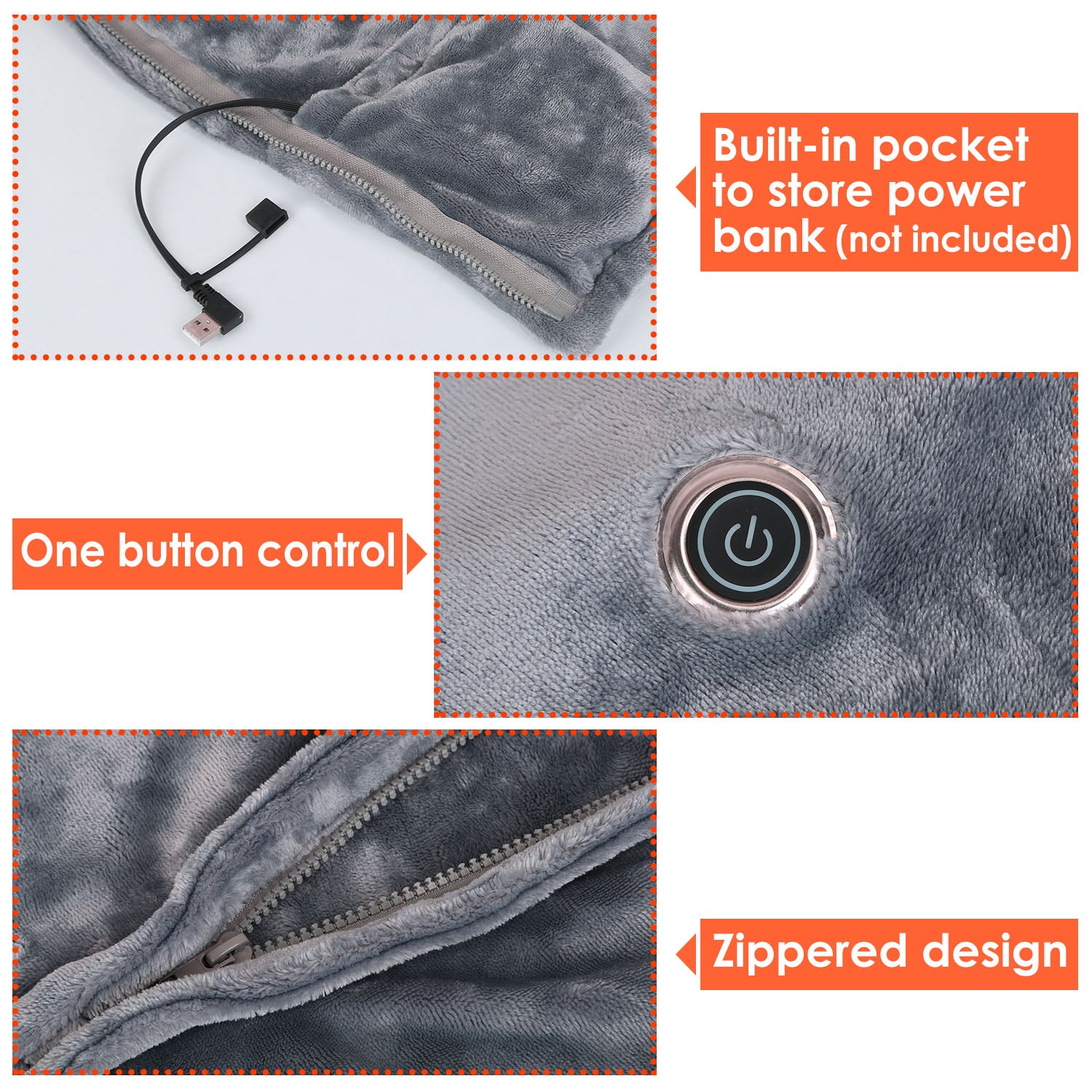 HAOYYE Wearable USB Heated Blanket Shawl, Portable Heated Throw Blanket, 3 Heat Settings, 8 Heating Zones, Cordless Design for Women, Perfect for Outdoor Use, Office, Camping, or Home, Soft and Cozy Warm Flannel Fleece