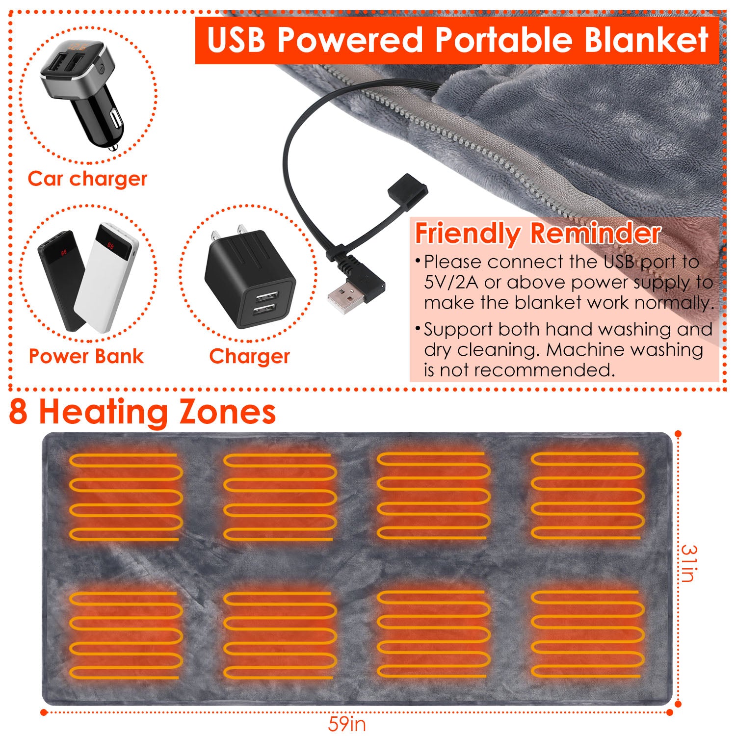 HAOYYE Wearable USB Heated Blanket Shawl, Portable Heated Throw Blanket, 3 Heat Settings, 8 Heating Zones, Cordless Design for Women, Perfect for Outdoor Use, Office, Camping, or Home, Soft and Cozy Warm Flannel Fleece