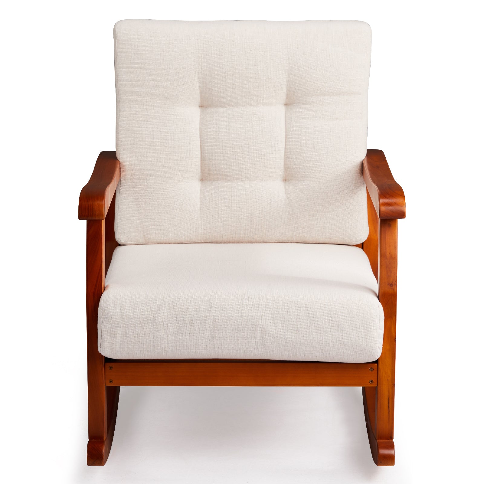 HAOYYE Outdoor Wood Rocking Chair with Detachable Washable Cushions, Inclined Backrest Patio Rocker, Solid Fir Wood Construction for Patio, Porch, Backyard, Balcony, Poolside, Teak Finish for Comfortable Relaxation