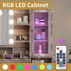 HAOYYE Large Makeup Vanity with 10 LED Light Bulbs, Vanity Table with Mirror and Charging Station, Gray Makeup Desk with Storage Drawers, Shelves, and Cabinets, Modern Vanity Desk for Bedroom, Dressing Room, or Salon, Adjustable Lighting
