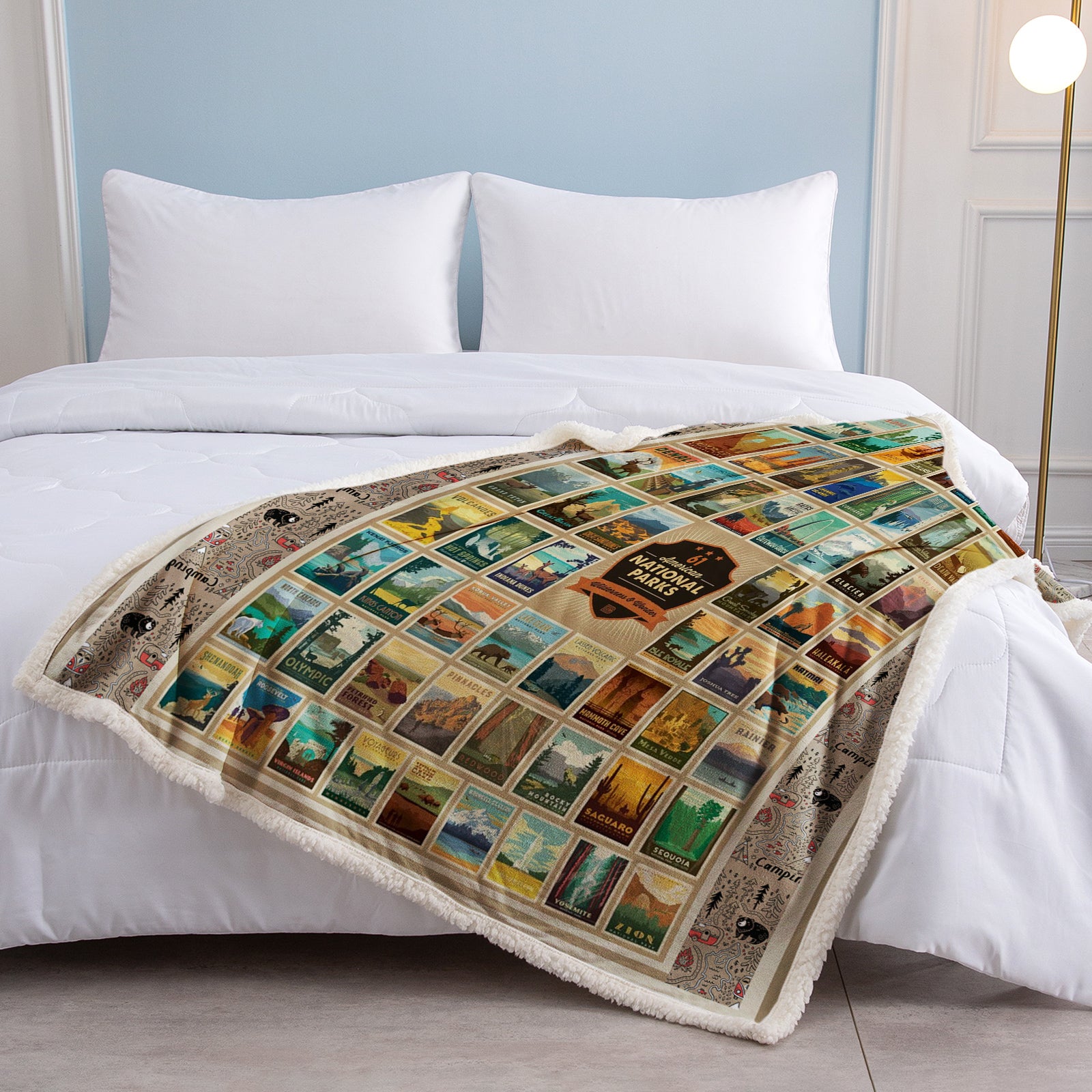 HAOYYE Geographic Atlas Sherpa Fleece Blanket, World Map Pattern, Soft and Cozy All-Season Flannel Fleece Home Décor, Luxurious and Comfortable Blanket for Bedroom Use