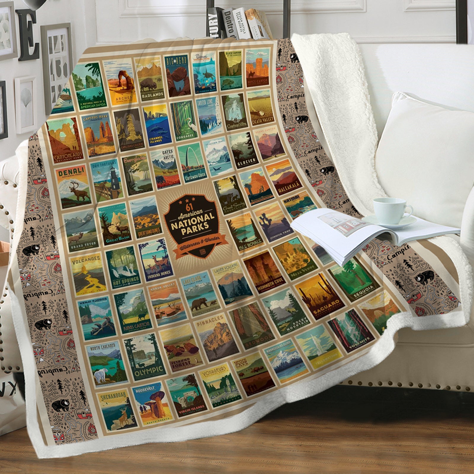 HAOYYE Geographic Atlas Sherpa Fleece Blanket, World Map Pattern, Soft and Cozy All-Season Flannel Fleece Home Décor, Luxurious and Comfortable Blanket for Bedroom Use