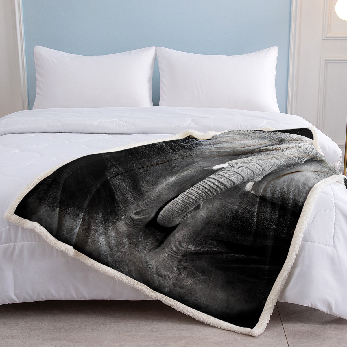 HAOYYE 3D Elephant Printed Sherpa Fleece Blanket, Soft Cozy Fuzzy Black Galaxy Elephant Throw for Couch, Sofa, and Bed, Luxuriously Comfortable Home Decor, Great Gifts for Women and Adults