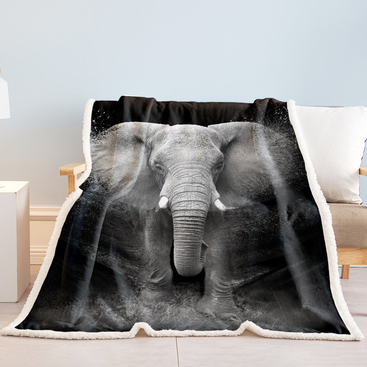 HAOYYE 3D Elephant Printed Sherpa Fleece Blanket, Soft Cozy Fuzzy Black Galaxy Elephant Throw for Couch, Sofa, and Bed, Luxuriously Comfortable Home Decor, Great Gifts for Women and Adults