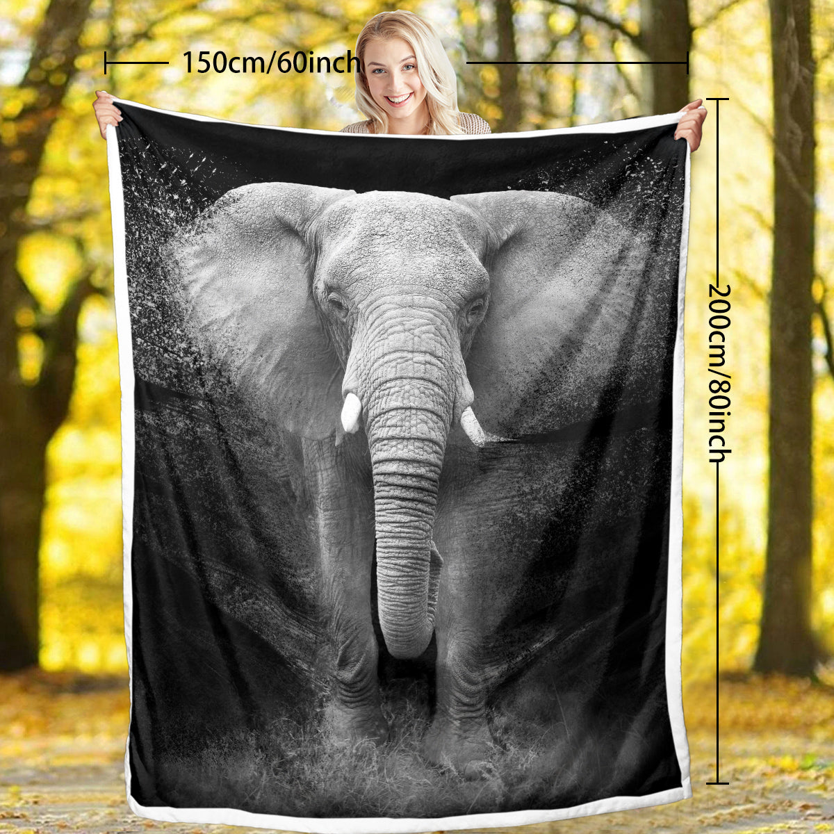 HAOYYE 3D Elephant Printed Sherpa Fleece Blanket, Soft Cozy Fuzzy Black Galaxy Elephant Throw for Couch, Sofa, and Bed, Luxuriously Comfortable Home Decor, Great Gifts for Women and Adults