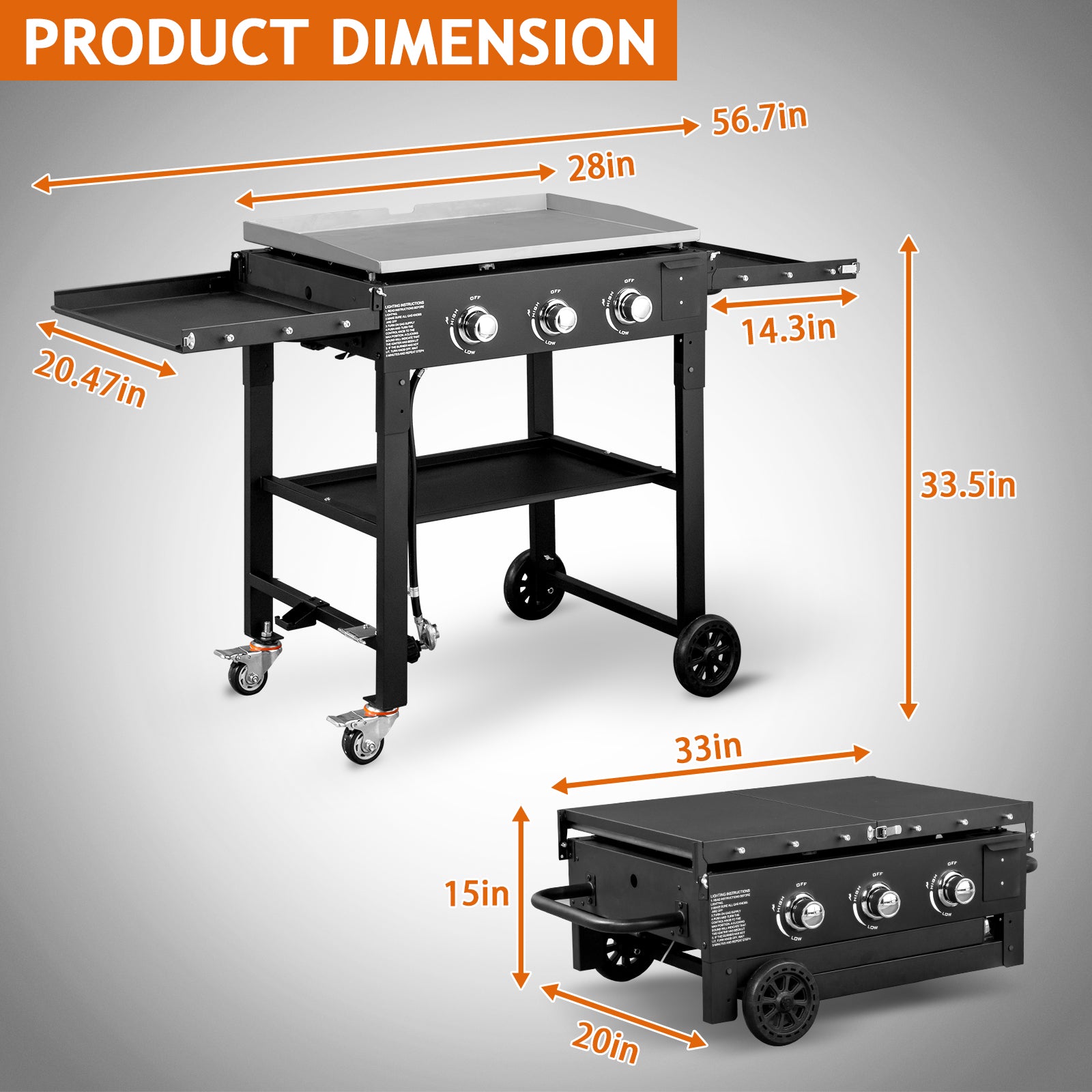 HAOYYE Foldable 3-Burner Flat Top Gas Griddle Cooking Station with Side Shelves, Propane Powered Outdoor Grill for BBQ Camping Tailgating Backyard Parties and Patio Cooking, Portable Heavy Duty Griddle for Versatile Use