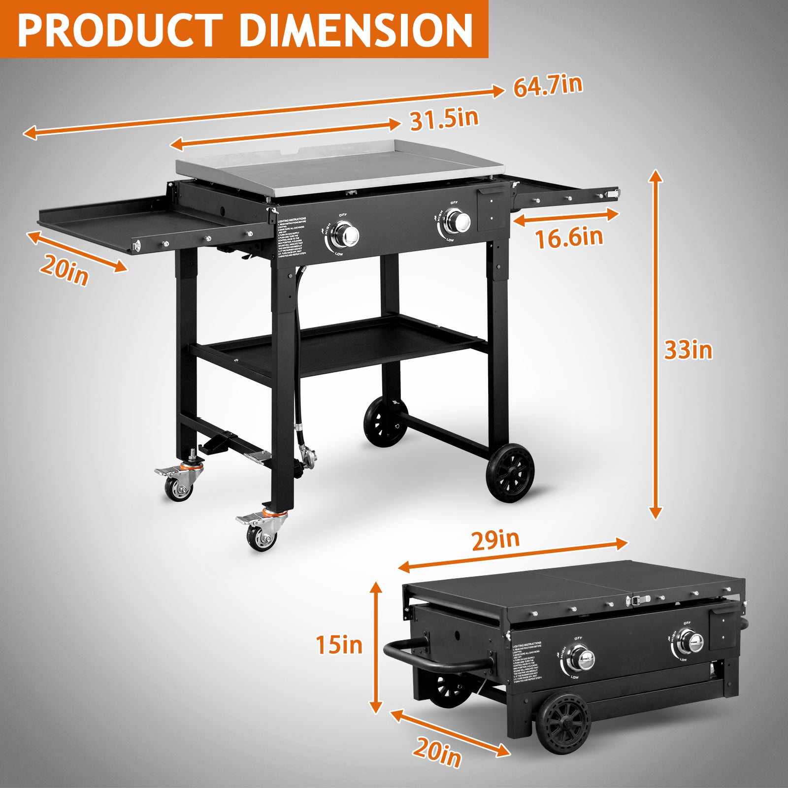 HAOYYE Foldable 2 Burner Gas Griddle Cooking Station with Side Shelves Outdoor Propane Flat Top BBQ Grill Portable Griddle Station for Patio Backyard Camping Tailgating Cookout Heavy Duty Iron Griddle