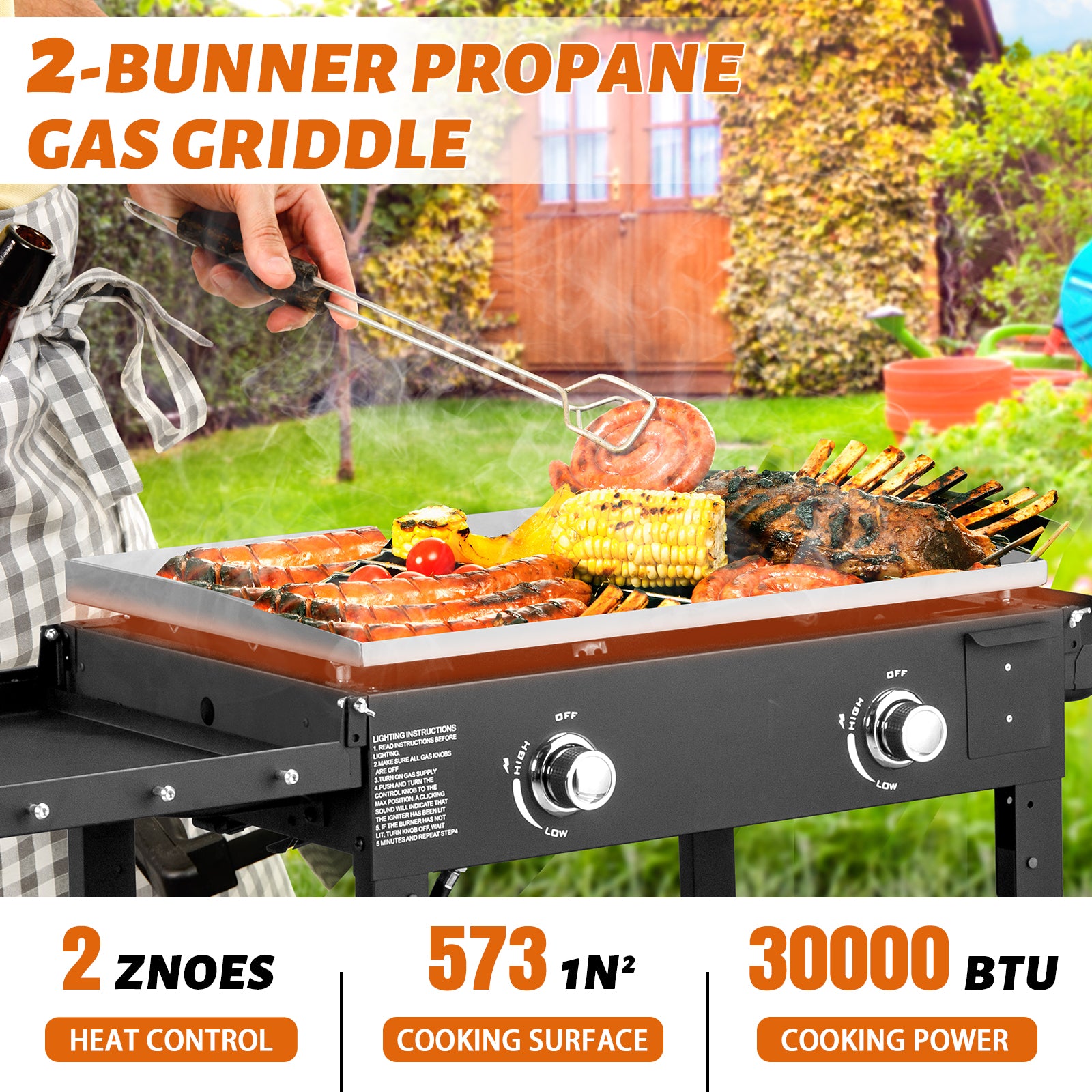 HAOYYE Foldable 2 Burner Gas Griddle Cooking Station with Side Shelves Outdoor Propane Flat Top BBQ Grill Portable Griddle Station for Patio Backyard Camping Tailgating Cookout Heavy Duty Iron Griddle