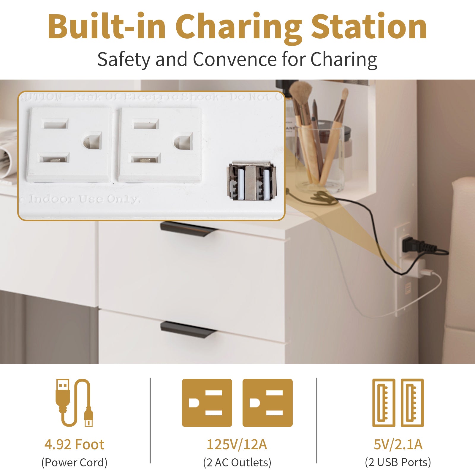 HAOYYE Large Vanity Table Set with 3 Opening Mirrors and LED Lights, White Makeup Vanity Table with Full Storage Behind Mirror, Drawers and Storage Shelves, Cushioned Stool, Perfect for Bedroom, Dressing Room, or Makeup Station