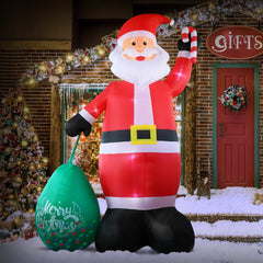 HAOYYE Giant Inflatable Santa Claus Christmas Decoration with Built-in LED Lights, Lighted Holiday Yard Inflatable with Large Gift Bag for Front Yard Lawn Garden Party Indoor Outdoor Festive Décor, Red