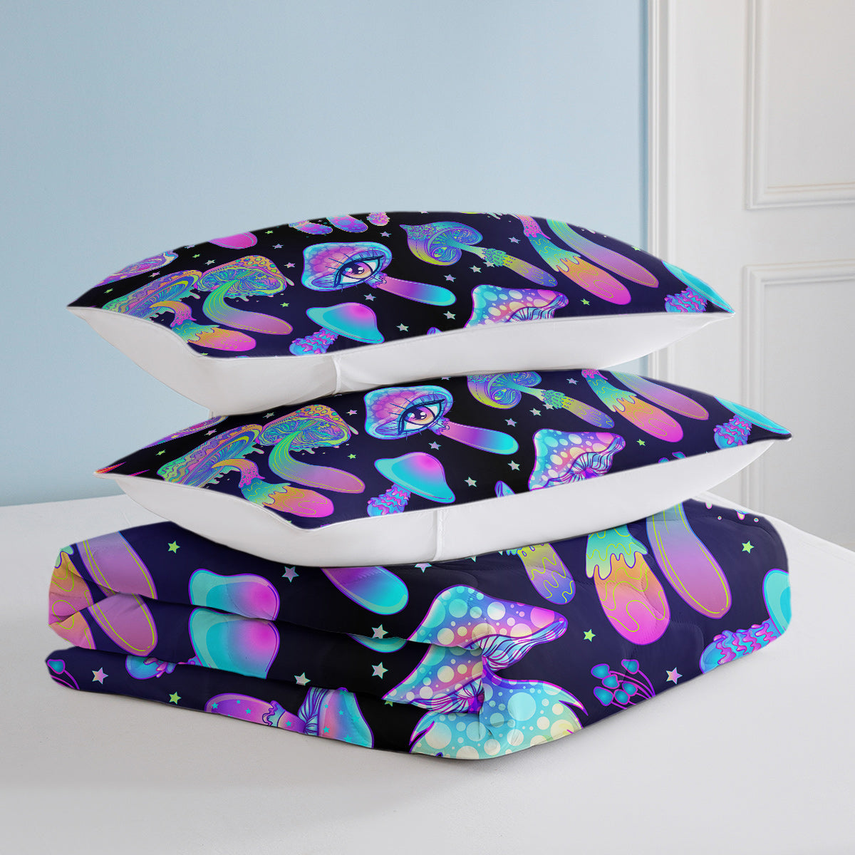 HAOYYE Fantasy Mushroom Dinosaur Duvet Cover Set, Decorative 3-Piece Bedding Set, Ultra Soft Comforter Cover with 2 Pillow Shams, Full Size, Soft Cozy Material, Unique and Stylish Design for a Comfortable and Fun Bedroom