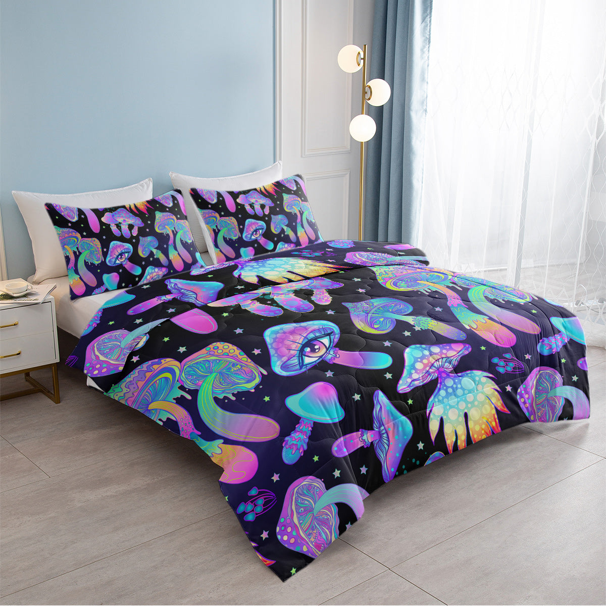HAOYYE Fantasy Mushroom Dinosaur Duvet Cover Set, Decorative 3-Piece Bedding Set, Ultra Soft Comforter Cover with 2 Pillow Shams, Full Size, Soft Cozy Material, Unique and Stylish Design for a Comfortable and Fun Bedroom