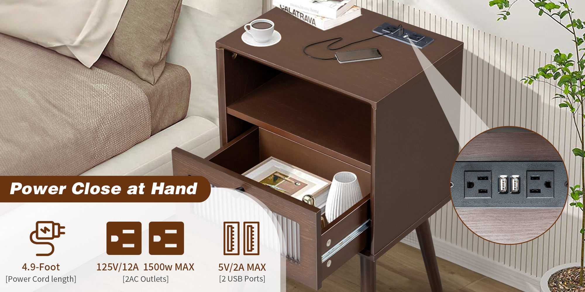 HAOYYE Solid Wood Nightstand End Side Table with 1 Drawer for Living Room, Bedroom, Durable Multi-Functional Organizer, Stylish Rustic Design, Pine Frame, Sturdy Space-Saving Storage Solution, Modern Home Decor, Decorative and Practical