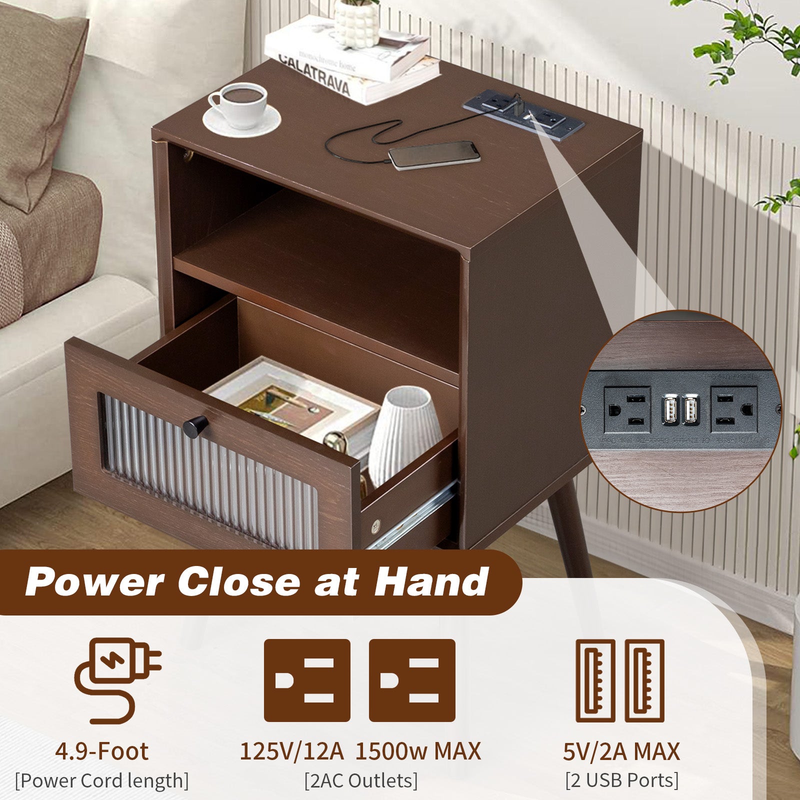 HAOYYE Solid Wood Nightstand End Side Table with 1 Drawer for Living Room, Bedroom, Durable Multi-Functional Organizer, Stylish Rustic Design, Pine Frame, Sturdy Space-Saving Storage Solution, Modern Home Decor, Decorative and Practical