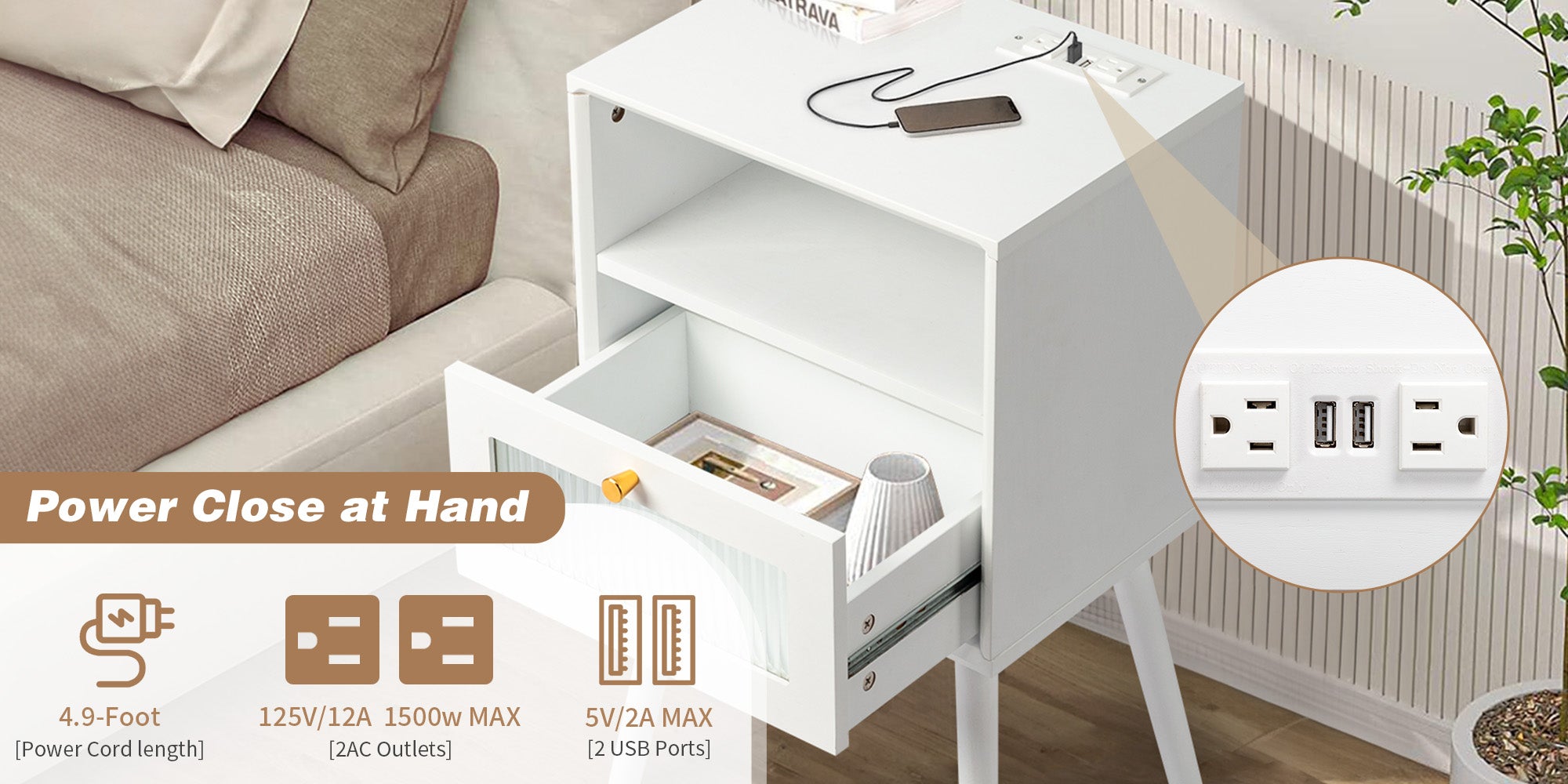 HAOYYE Wood Nightstand End Table with 1 Drawer Black Durable Design Sturdy Multifunctional Modern Organizer Space-Saving Stylish Storage Solution for Bedroom and Living Room