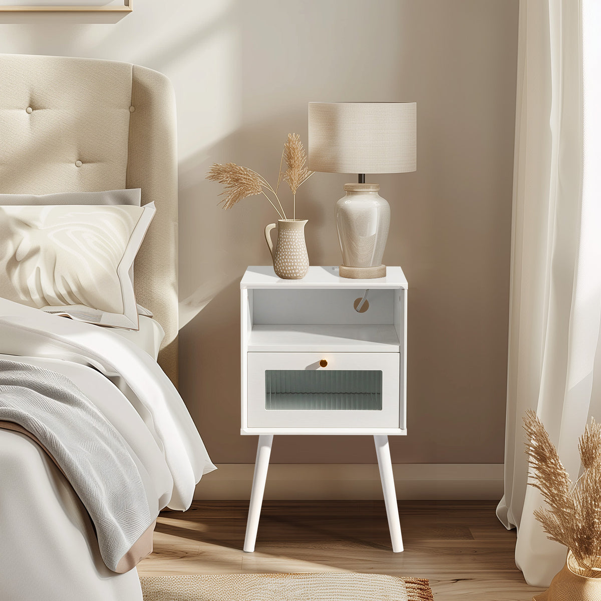 HAOYYE Wood Nightstand End Table with 1 Drawer Black Durable Design Sturdy Multifunctional Modern Organizer Space-Saving Stylish Storage Solution for Bedroom and Living Room