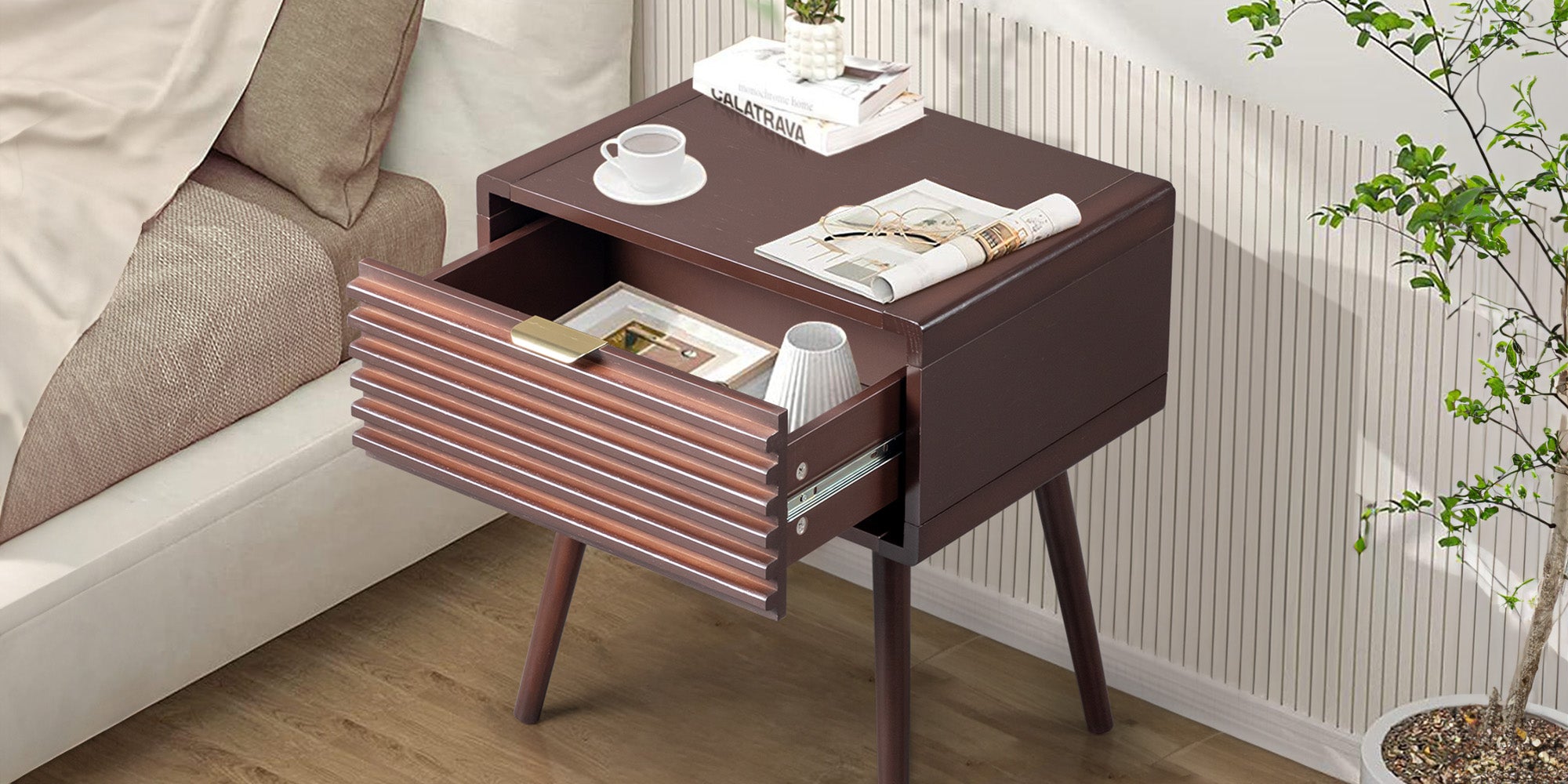HAOYYE Wood Nightstand Side Table With Drawer Rustic Durable Space-Saving Stylish Storage Solution Modern Home Organizer for Living Room Bedroom.