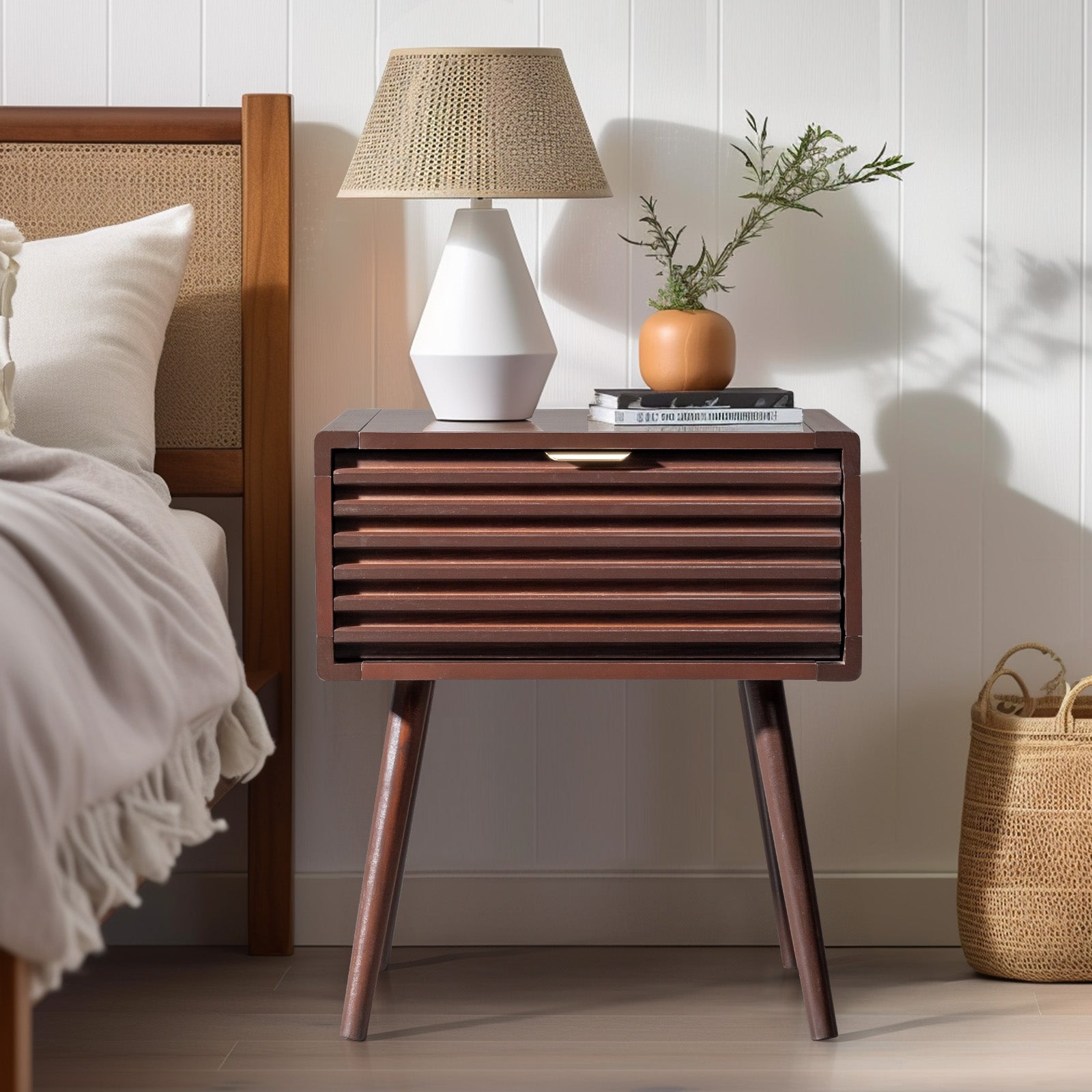 HAOYYE Wood Nightstand Side Table With Drawer Rustic Durable Space-Saving Stylish Storage Solution Modern Home Organizer for Living Room Bedroom.