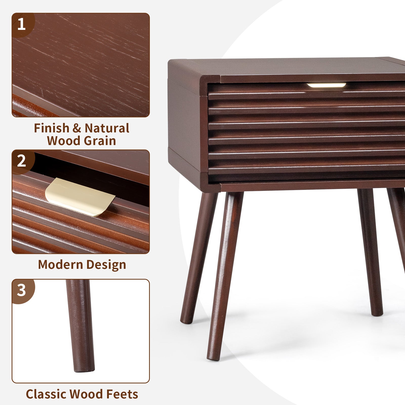 HAOYYE Wood Nightstand Side Table With Drawer Rustic Durable Space-Saving Stylish Storage Solution Modern Home Organizer for Living Room Bedroom.
