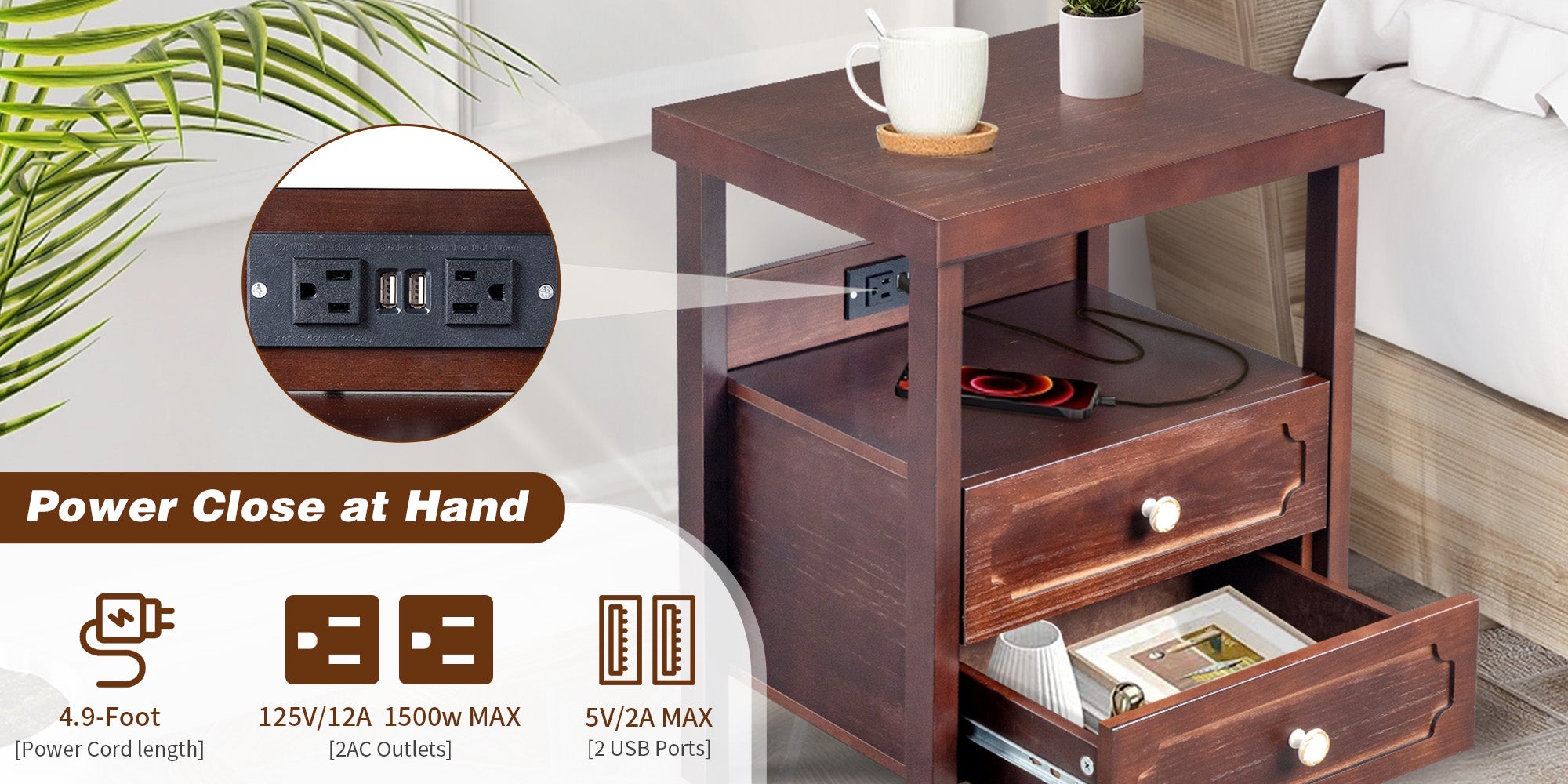 HAOYYE Wood Nightstand End Side Table with 2 Drawers for Bedroom, Living Room, Rustic Pine Storage Table with Shelf, Modern Bedroom Furniture, Sturdy Wooden Night Stand for Small Spaces, Easy Assembly