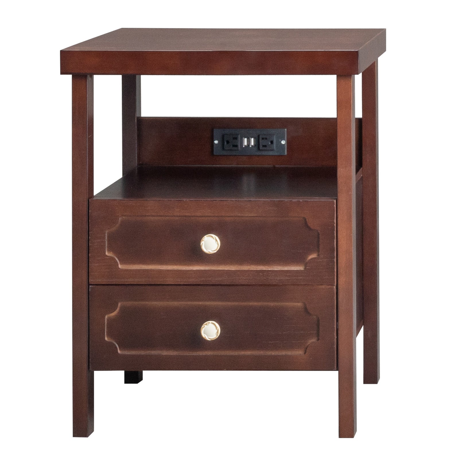 HAOYYE Wood Nightstand End Side Table with 2 Drawers for Bedroom, Living Room, Rustic Pine Storage Table with Shelf, Modern Bedroom Furniture, Sturdy Wooden Night Stand for Small Spaces, Easy Assembly