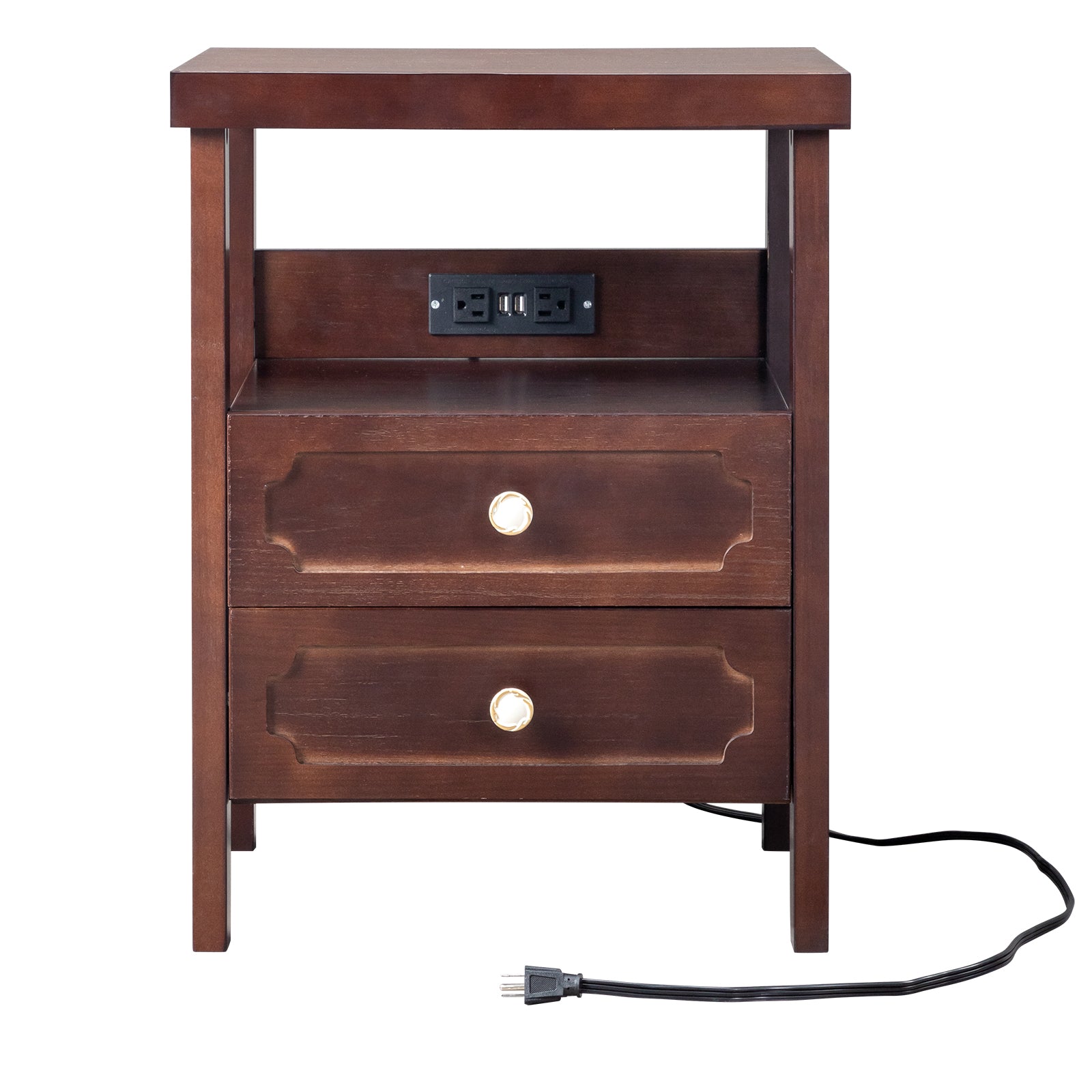 HAOYYE Wood Nightstand End Side Table with 2 Drawers for Bedroom, Living Room, Rustic Pine Storage Table with Shelf, Modern Bedroom Furniture, Sturdy Wooden Night Stand for Small Spaces, Easy Assembly