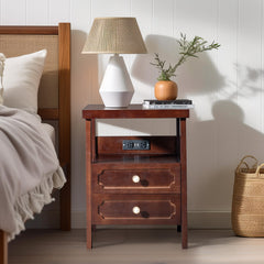HAOYYE Wood Nightstand End Side Table with 2 Drawers for Bedroom, Living Room, Rustic Pine Storage Table with Shelf, Modern Bedroom Furniture, Sturdy Wooden Night Stand for Small Spaces, Easy Assembly
