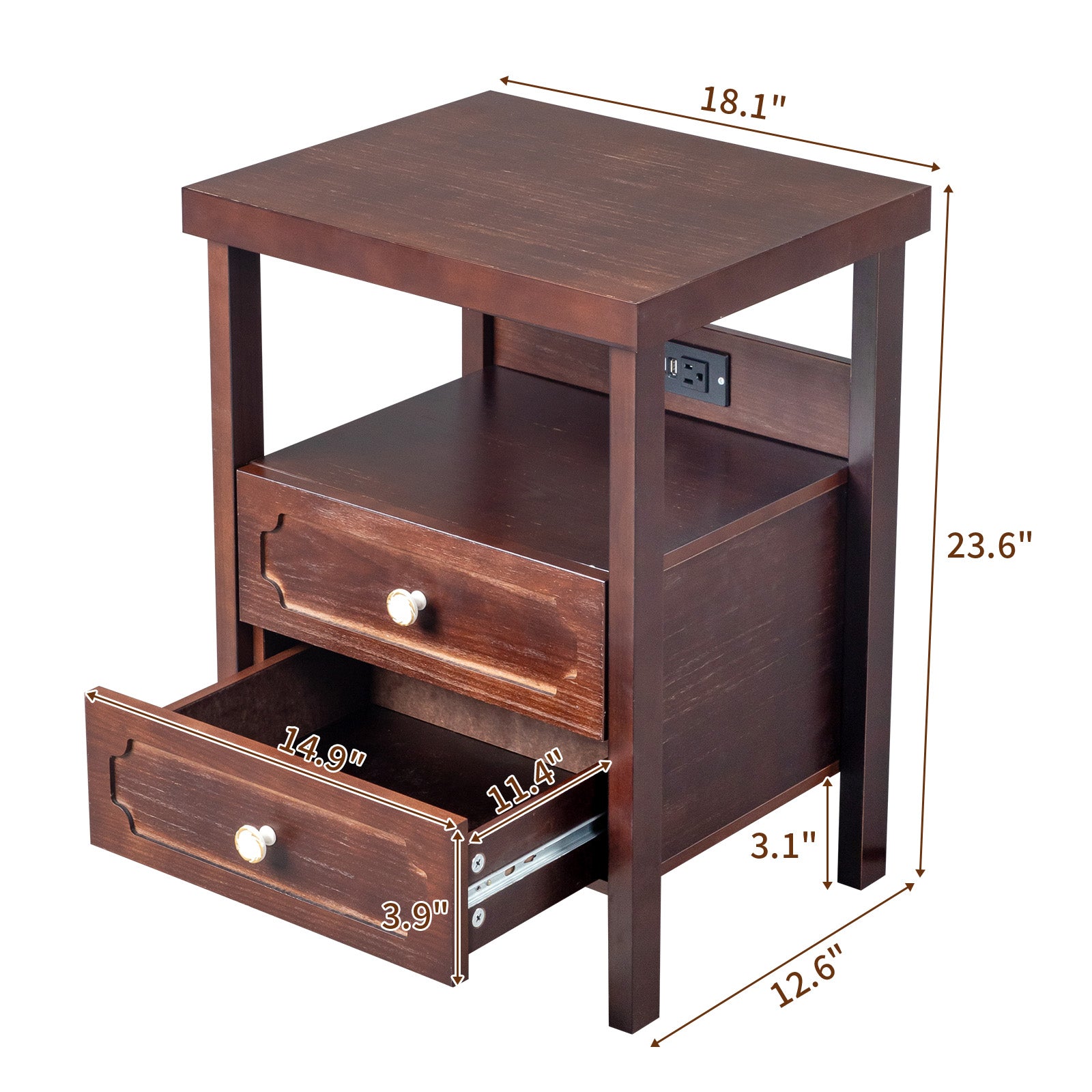 HAOYYE Wood Nightstand End Side Table with 2 Drawers for Bedroom, Living Room, Rustic Pine Storage Table with Shelf, Modern Bedroom Furniture, Sturdy Wooden Night Stand for Small Spaces, Easy Assembly