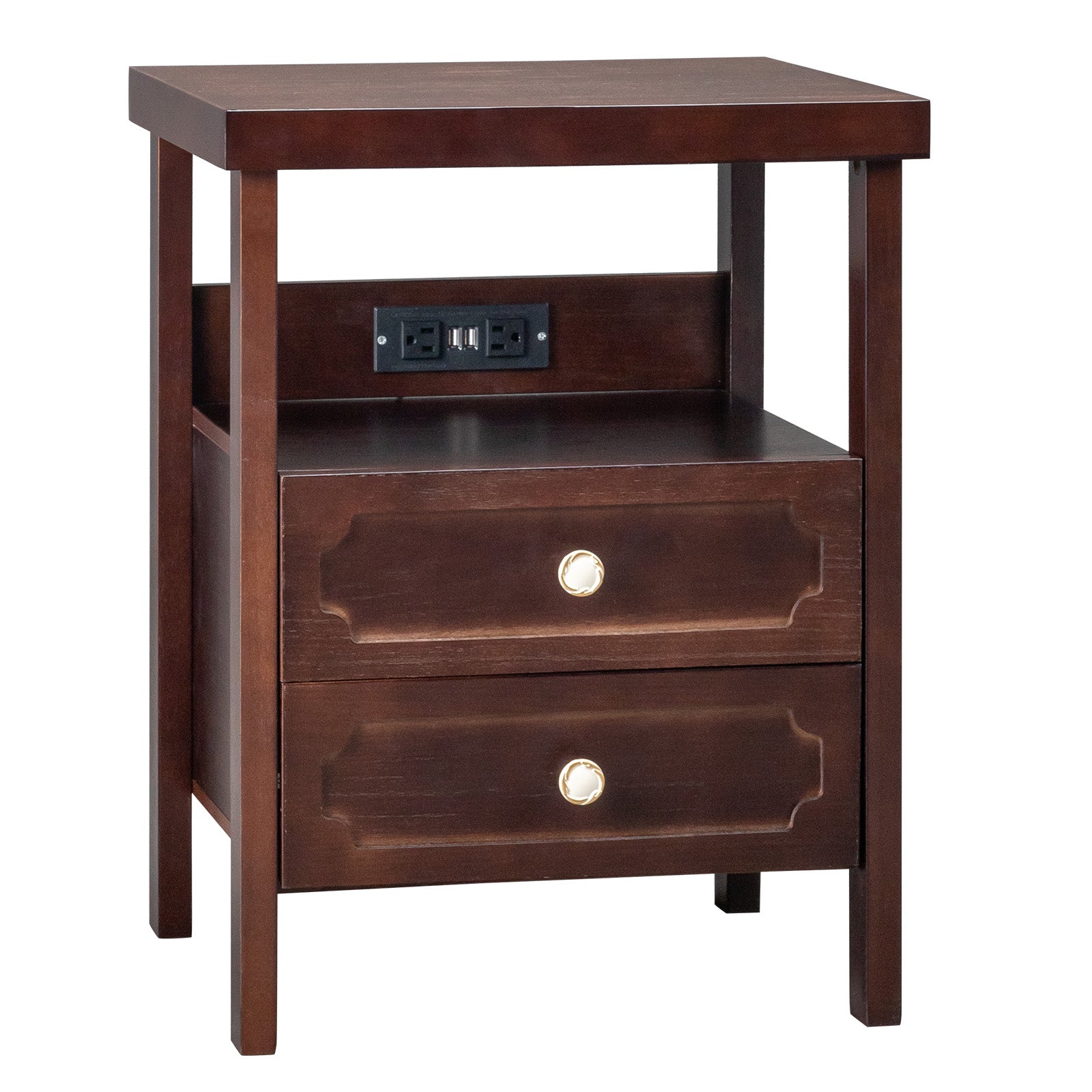 HAOYYE Wood Nightstand End Side Table with 2 Drawers for Bedroom, Living Room, Rustic Pine Storage Table with Shelf, Modern Bedroom Furniture, Sturdy Wooden Night Stand for Small Spaces, Easy Assembly