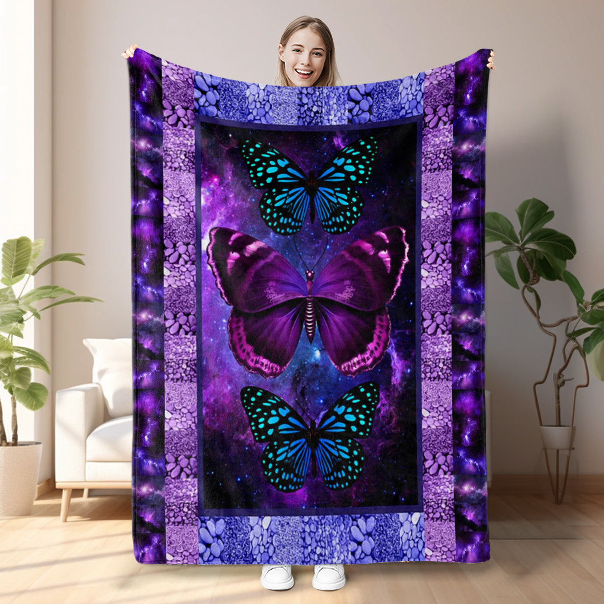 HAOYYE Butterfly Print Flannel Blanket - Soft, Warm, Lightweight Throw for Couch, Sofa, Office, Bed, Camping, and Travel - Multi-Purpose Blanket for All Seasons and Gift Occasions