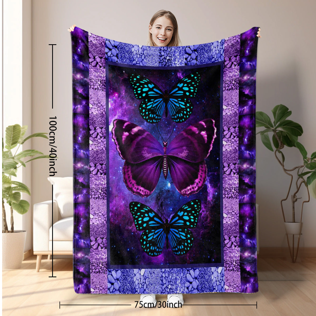 HAOYYE Butterfly Print Flannel Blanket - Soft, Warm, Lightweight Throw for Couch, Sofa, Office, Bed, Camping, and Travel - Multi-Purpose Blanket for All Seasons and Gift Occasions