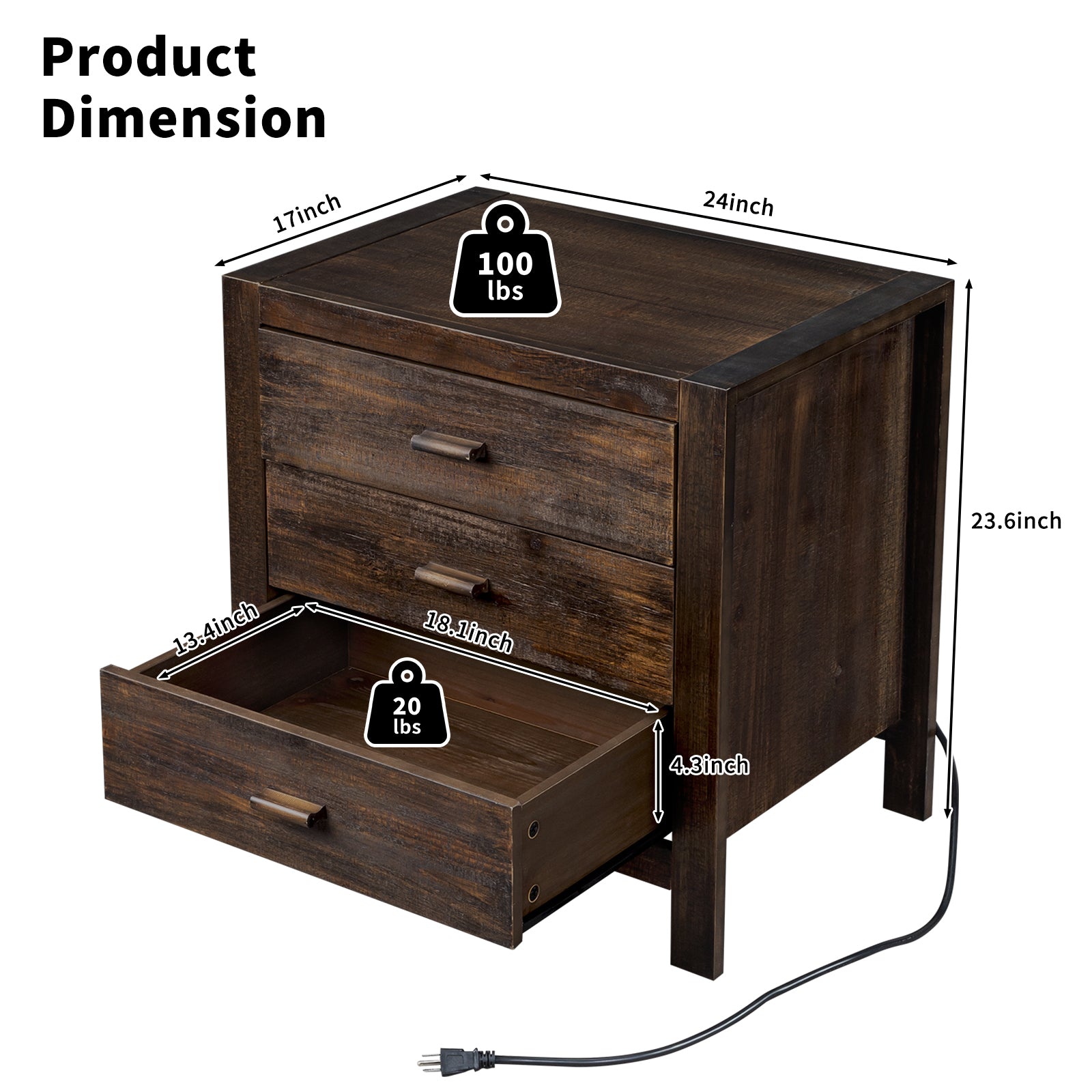 HAOYYE 2pcs Wood Nightstand End Side Table with 3 Drawers, Modern Rustic Nightstand for Living Room, Bedroom, Nightstand Set with Storage for Home, Sturdy Pine Wood Frame, Easy Assembly, Stylish and Functional End Tables