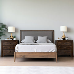 HAOYYE 2pcs Wood Nightstand End Side Table with 3 Drawers, Modern Rustic Nightstand for Living Room, Bedroom, Nightstand Set with Storage for Home, Sturdy Pine Wood Frame, Easy Assembly, Stylish and Functional End Tables
