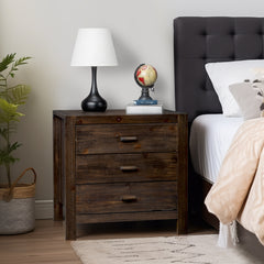 HAOYYE 2pcs Wood Nightstand End Side Table with 3 Drawers, Modern Rustic Nightstand for Living Room, Bedroom, Nightstand Set with Storage for Home, Sturdy Pine Wood Frame, Easy Assembly, Stylish and Functional End Tables