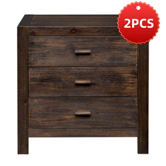 HAOYYE 2pcs Wood Nightstand End Side Table with 3 Drawers, Modern Rustic Nightstand for Living Room, Bedroom, Nightstand Set with Storage for Home, Sturdy Pine Wood Frame, Easy Assembly, Stylish and Functional End Tables