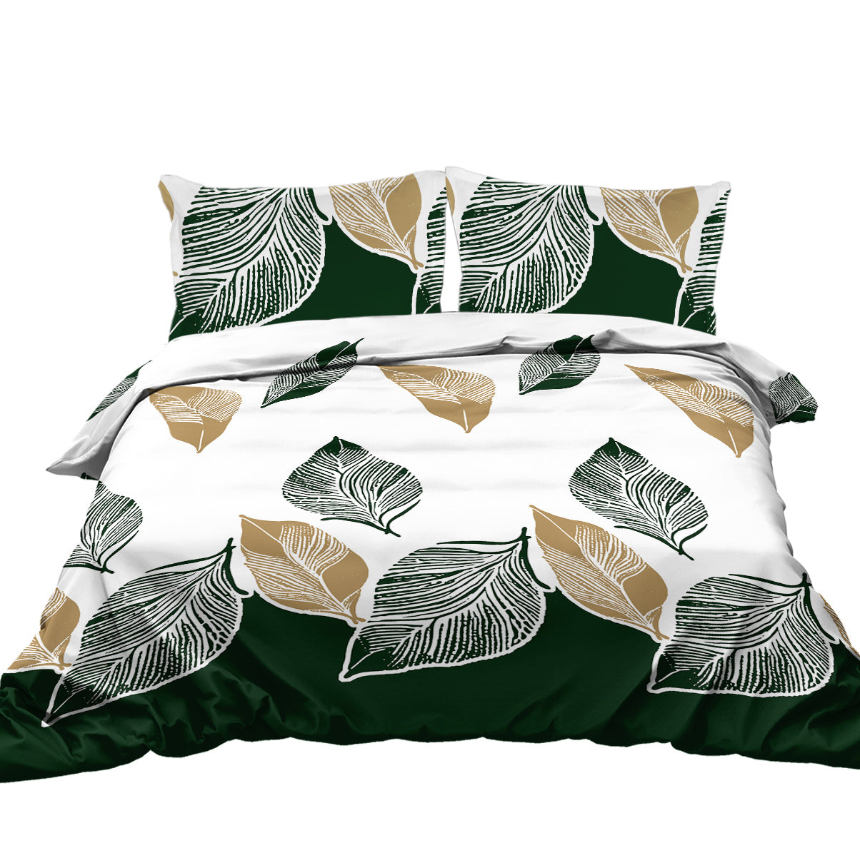 HAOYYE 3-Piece Green Gold Tropical Duvet Cover Set, Botanical Palm Leaves Pattern, Microfiber Lightweight Bedding with 2 Pillowcases, King Size, Soft and Cozy Design for a Relaxing and Stylish Bedroom