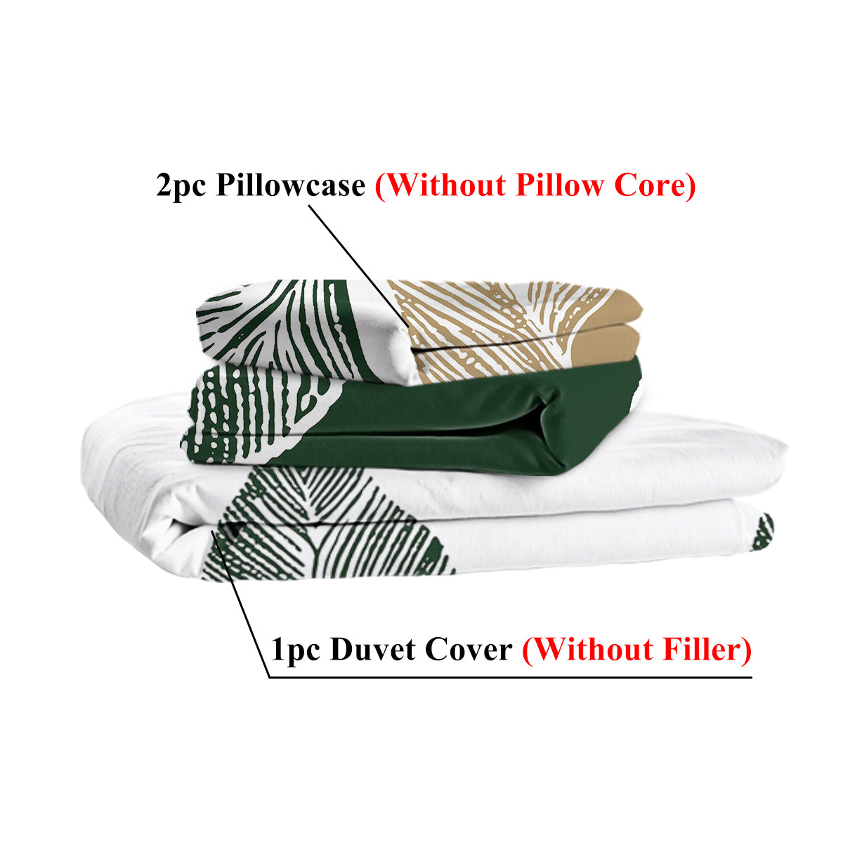 HAOYYE 3-Piece Green Gold Tropical Duvet Cover Set, Botanical Palm Leaves Pattern, Microfiber Lightweight Bedding with 2 Pillowcases, King Size, Soft and Cozy Design for a Relaxing and Stylish Bedroom