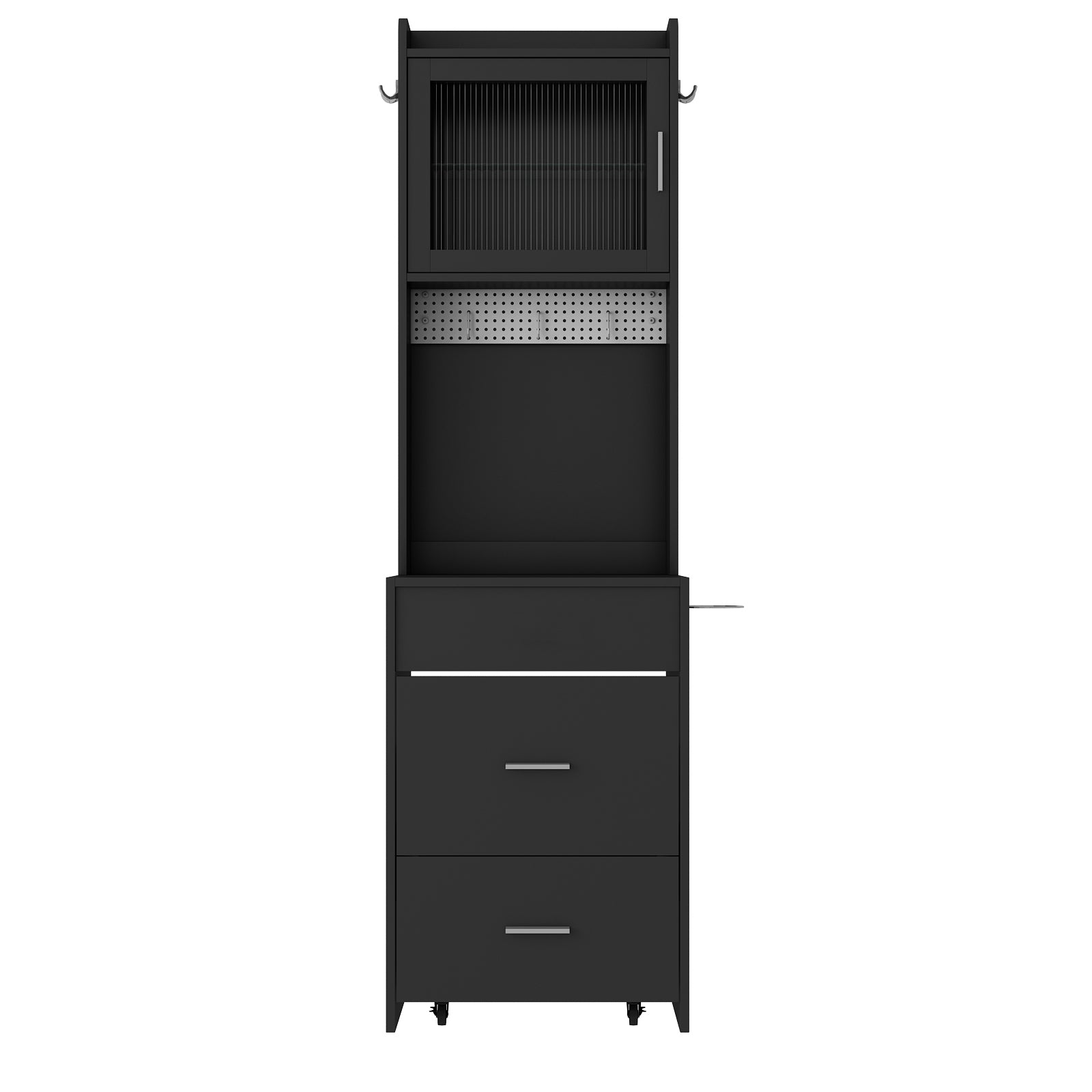 HAOYYE Small Vanity Desk with Mirror and LED Lights, Compact Makeup Table with Charging Station, Storage Shelves, Hidden Storage Stool for Bedroom, Modern Corner Vanity Set for Small Spaces, Black