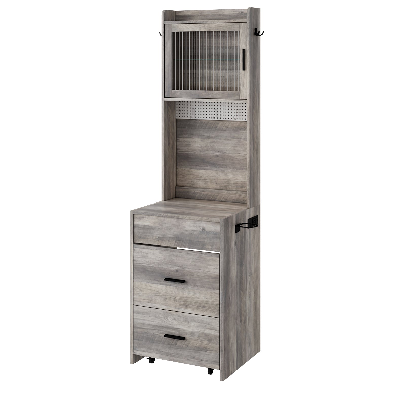 HAOYYE Small Vanity Desk with Mirror and LED Lights, Compact Makeup Table with Charging Station, Storage Shelves, Hidden Storage Stool, Modern Corner Vanity Set for Small Space, Bedroom, Gray