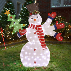 HAOYYE Lighted Snowman Christmas Decoration, Pre-Lit 2D Snowman with Waving Hands, 170 Warm White LED Lights, Outdoor Yard and Indoor Holiday Display, Festive Xmas Decor for Home Garden Party
