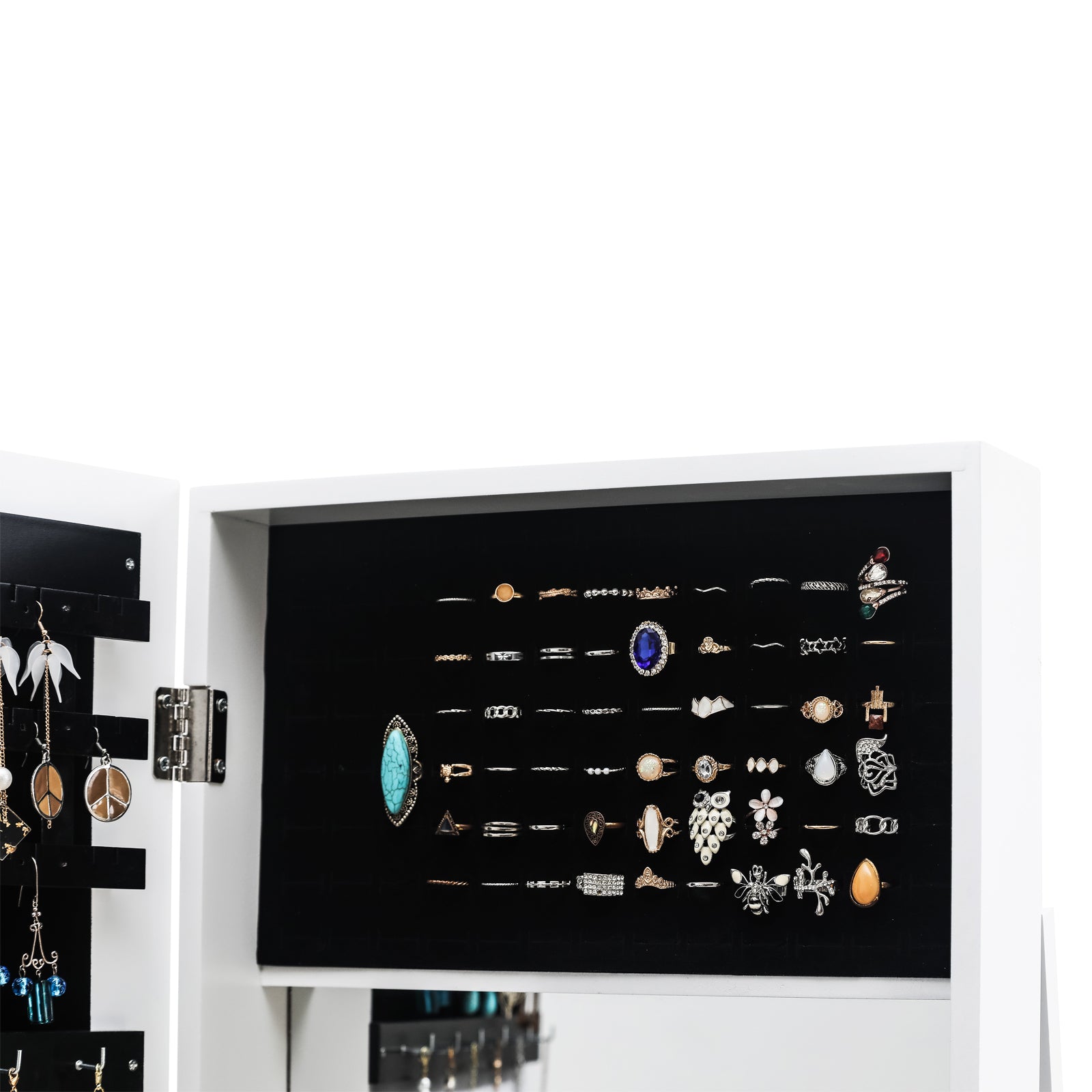 HAOYYE 360-Degree Rotation Full-Body Mirror Cabinet, Moisture-Proof PVC Dressing Mirror with Jewelry Storage, White Storage Mirror for Bedroom, Bathroom, and Dressing Room