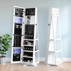 HAOYYE 360-Degree Rotation Full-Body Mirror Cabinet, Moisture-Proof PVC Dressing Mirror with Jewelry Storage, White Storage Mirror for Bedroom, Bathroom, and Dressing Room