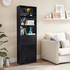 HAOYYE 3-Layer Display Cabinet with 1 Drawer and 2 Doors, Double Z Shape Melamine Board Design, Elegant Black Finish, Soft and Cozy Warm Flannel Fleece Home Decor, Luxury Comfortable Unique Premium Quality Storage Solution for Living Room or Bedroom