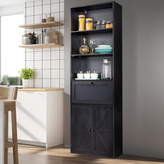 HAOYYE 3-Layer Display Cabinet with 1 Drawer and 2 Doors, Double Z Shape Melamine Board Design, Elegant Black Finish, Soft and Cozy Warm Flannel Fleece Home Decor, Luxury Comfortable Unique Premium Quality Storage Solution for Living Room or Bedroom