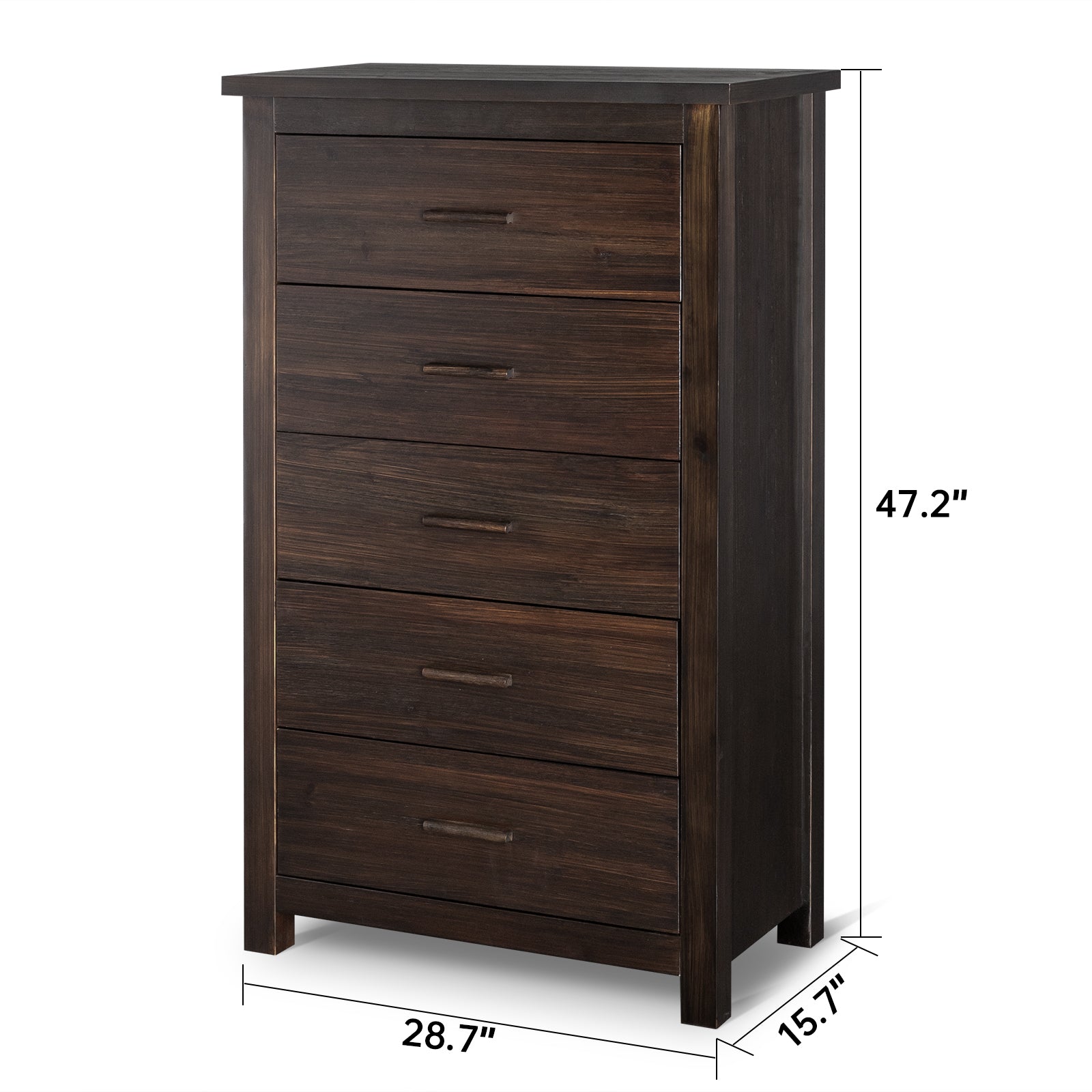 HAOYYE Brown MDF 5-Drawer Chest of Drawers with Solid Wood Veneer, Modern Dresser for Bedroom, Living Room, Hallway, Sturdy and Durable Furniture for Organizing Clothes, Jewelry, and Essentials