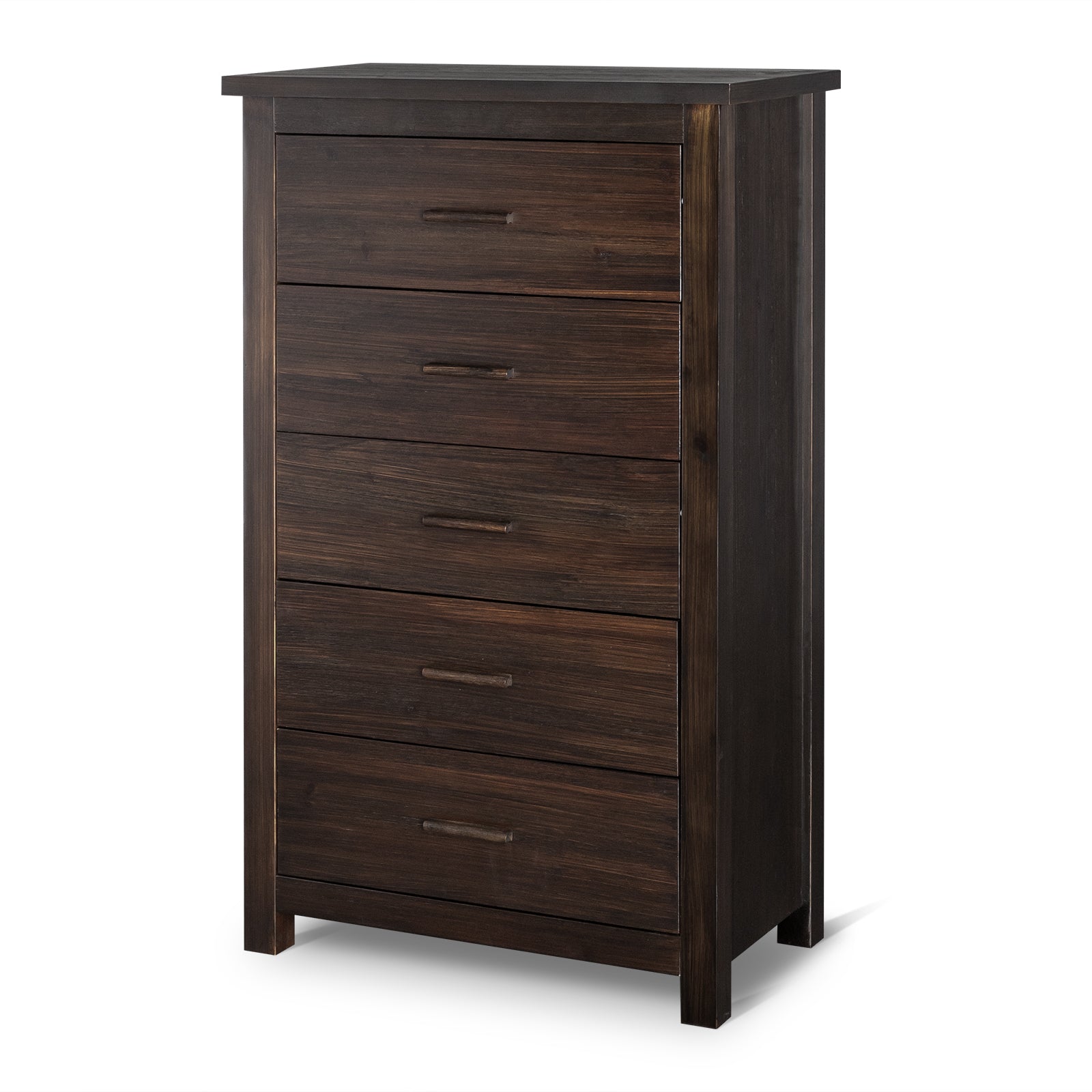 HAOYYE Brown MDF 5-Drawer Chest of Drawers with Solid Wood Veneer, Modern Dresser for Bedroom, Living Room, Hallway, Sturdy and Durable Furniture for Organizing Clothes, Jewelry, and Essentials