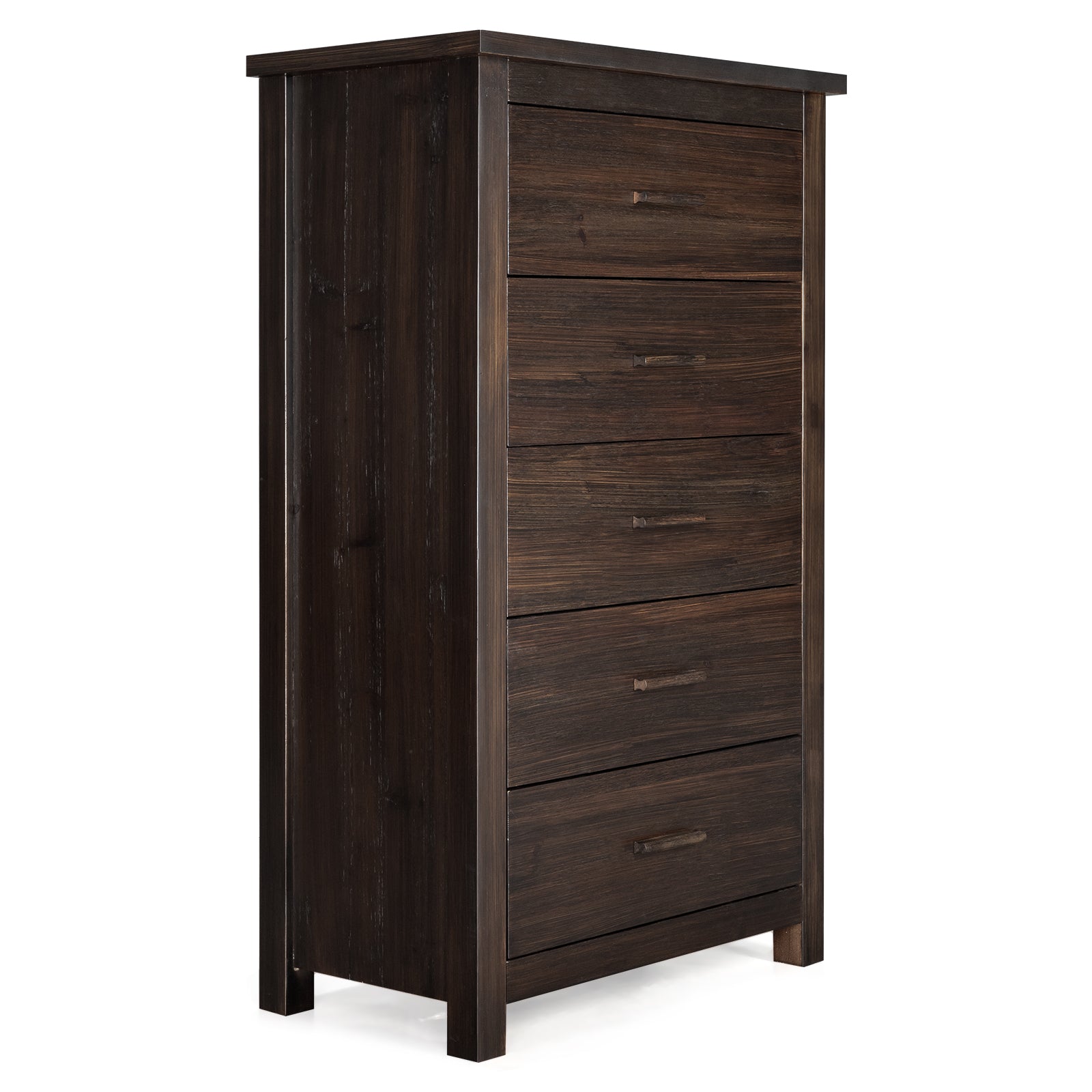 HAOYYE Brown MDF 5-Drawer Chest of Drawers with Solid Wood Veneer, Modern Dresser for Bedroom, Living Room, Hallway, Sturdy and Durable Furniture for Organizing Clothes, Jewelry, and Essentials